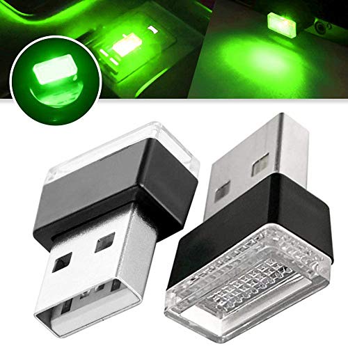 Rumfo 2Pcs USB LED Atmosphere Light Car Interior Ambient Lamp for All Automotive Night Decorative Lighting (Green)