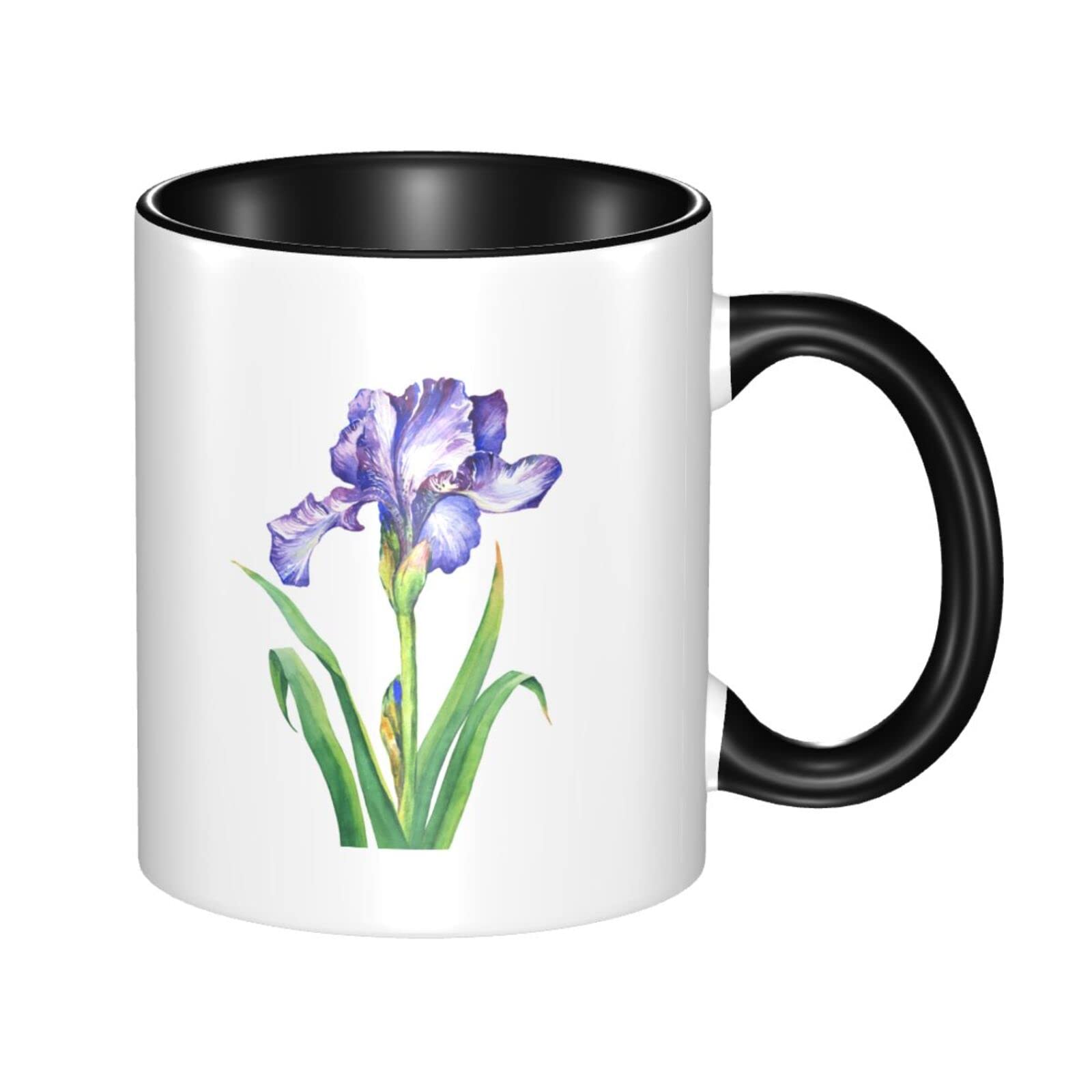 RFSHOP Flower Iris Violet Coffee Mug 11oz Ceramic Cup Tea Cup for Home Office Use,Black