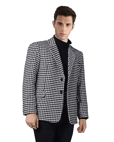 Men's Houndstooth Suit Jacket Slim Fit Two Buttons Notch Lapel Formal Blazer Sport Coat