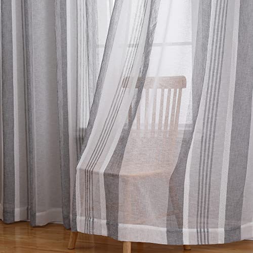 CAROMIO Halb Transparent Sheer Streifen Vorhang Voile Ösenshchal Gardine...