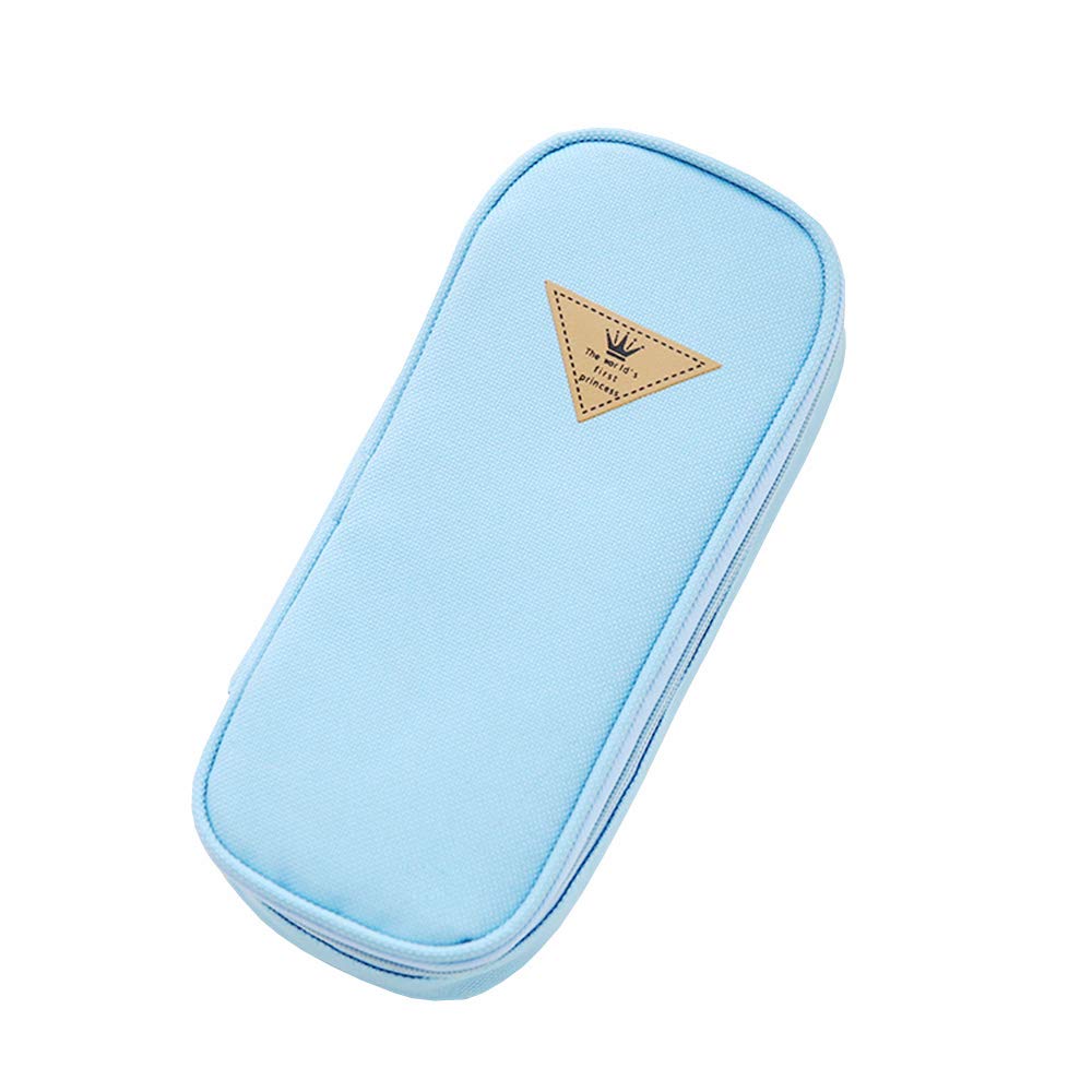Portable Pencil Case Cute Canvas Pen Bag Desk Stationery Organizer with Zipper Large Capacity Pen Holder for School blue 12B3C