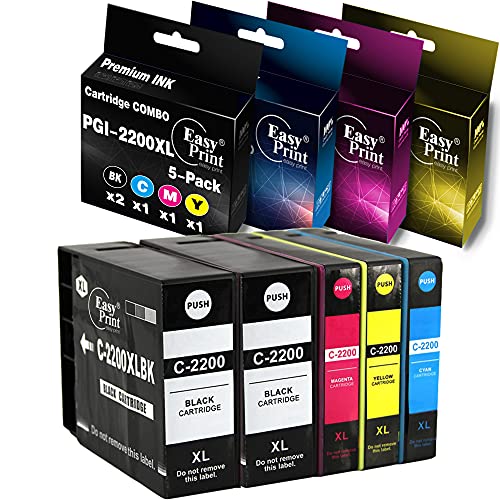 EASYPRINT Compatible 2200XL Ink Cartridges PGI-2200 PGI2200XL to Used for Canon Maxify MB5320 MB5120 MB5420 MB5020 iB4120 iB4020 (5 Pack-High Yield, 2X BK, 1x Cyan, 1x Magenta, 1x Yellow)