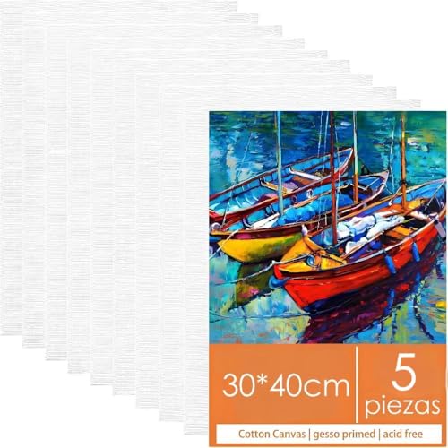 Catálogo para Comprar On-line Lienzos preestirados - los preferidos. 41 5 Piezas lienzo para pintar, 30x40cm paneles de lona en blanco a granel, paneles de lona 100% algodón para pintura al óleo, acuarela, pintura acrílica, gouache y témpera lienzo...