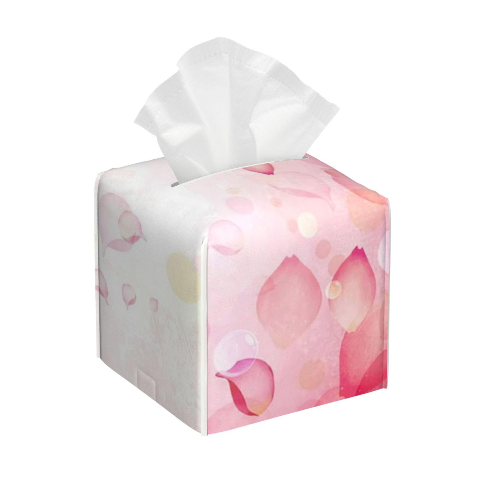 Beautiful Pink Rose Petals Background PVC Cube Tissue Pack for Home Office Bathroom Use