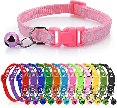 TIESOME 12Packs Dog Cat Identification Collar, Puppy Footprint Collars with Bells Whelping Collars Adjustable Cute Pet ID Collar for Puppies Kittens Dogs Cats