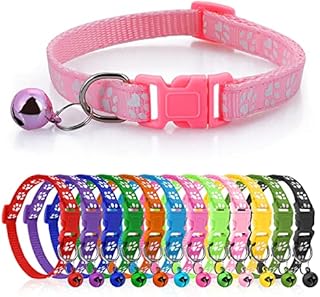 TIESOME 12Packs Dog Cat Identification Collar, Puppy Footprint Collars with Bells Whelping Collars Adjustable Cute Pet ID Collar for Puppies Kittens Dogs Cats