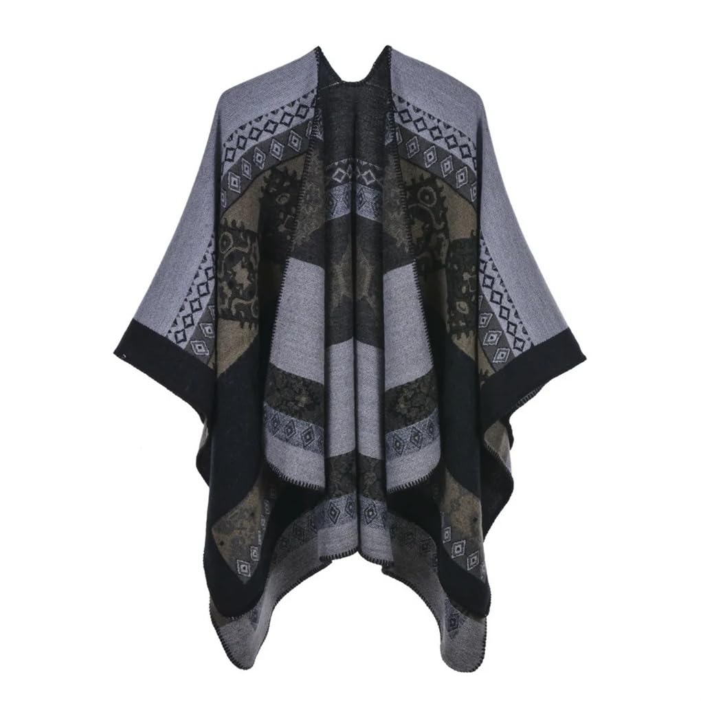 Dninmim Pull en tricot jacquard pour femme - Châle - Automne et hiver - Chaud - Écharpe, ponchos, capes, cardigan