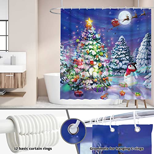 Allenjoy 72x72 Inch Snowy Forest Shower Curtain for Bathroom Sets Winter Christmas Moon Snowman Home Bath Decor Decoration Durable Waterproof Fabric Machine Washable Curtains with 12 Hook