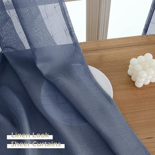 Aiyufeng Navy Blue 72 Inch Faux Linen Curtains Pinch Pleated 2 Panels for Dining Room Bedroom, Semi Sheer Pleat Drapes with Hooks Rings Light Filtering Modern Short Window Curtain, Navy Blue, W42xL72 - Image 2