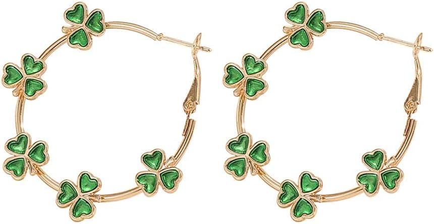 St Patrick's Day Earrings for Women,Green Rhinestone Irish Shamrock Hoop Earrings Green Clover Crystal Opal Drop Dangle Earrings Good Luck St patrick's Day Outfit Holiday Jewelry Accessories