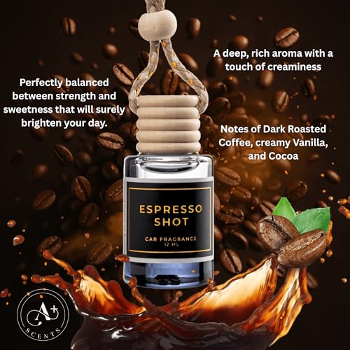 Image of Invigorating Coffee Scented Car Freshener with Luxurious Design - Lasts up to 60 days (Espresso Shot) - A+ Scents Car Hanging Diffuser