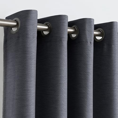 Image of Treatmentex Grey Linen Blackout Curtains for Bedroom 63 inch Geometric Chevron Window Drapes Grommet Top Charcoal 2 Panels