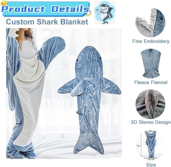 Haai Deken Volwassene, Haai Deken Hoodie, Haai Onesie Deken Haai Deken Super Zachte Gezellige Flanel Hoodie Slaapzak