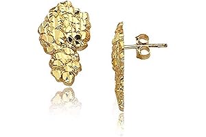 Mens 18K Yellow Gold Finish Large Nugget 925 Sterling Silver Stud Earrings
