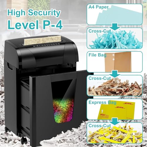 Image of Woolsche Paper Shredder, 18-Sheet Cross Cut with 5.28-Gallon Pull Out Bin, P-4 Security Level, Shred Paper and Credit Card and CD, Durable&Fast with Auto Jam Proof System Shredder for Office