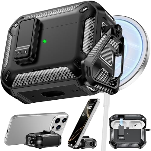 RFUNGUANGO Compatible AirPods Pro 2nd Generation / 1st Generation Protective Case with Phone Holder and Compatible Back Magnetic Suction Function, Suitable for AirPods Pro 2 Case, Black