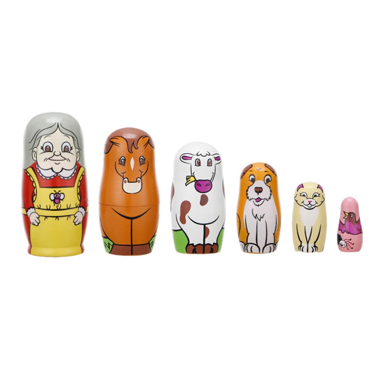 ORFOFE Muñeca Matrioska de Madera 6 Piezas, Dibujos Animados