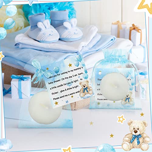 50 Sets Baby Shower Favors 50 Pcs Tea Light Candles For Guests Baby Shower Candles With 50 Thank Tags And 50 Return Gift Bags Baby Shower Party Favors For Baby Gender Reveal(White, Blue Bear) #TOP2