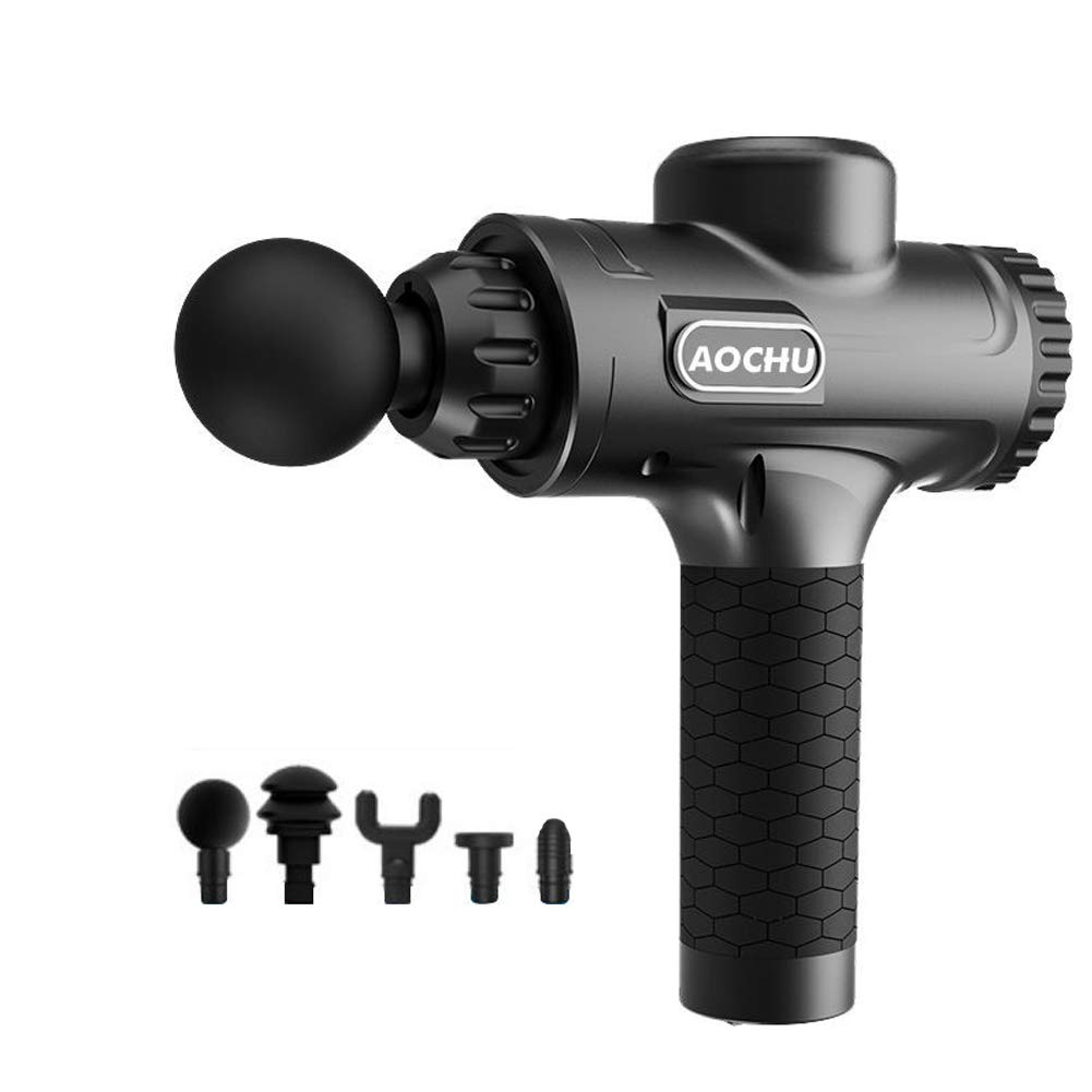 Pistola De Masaje, Dispositivo De Masaje Portátil con 5 Cabezales De Masaje, 5800 RPM 45DB 2500mAh Pistola De Fascia Ajustable De 4 Velocidades con 4 Cabezales De Masaje, Pantalla De Control LCD