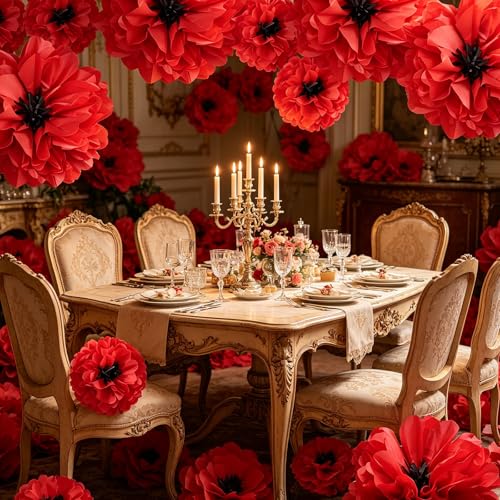 Image of TaoBary Large Colorful Tissue Paper Flowers Giant Fiesta Paper Pom Poms Classroom Wall Decor Mexican Birthday Party Decorations Wedding Backdrop(20 inch and 10 inch,Red, Black,12 Pcs)