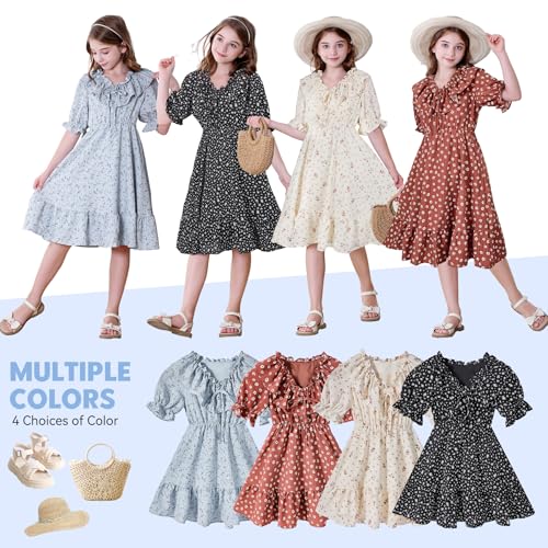 Zando Girls Floral Dress | Casual Ruffle Puff Sleeve Summer Dresses for Girls Kids Tween 5-14 Years4