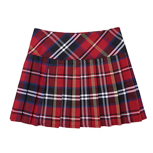 inhzoy Kids Girls' Tartan Plaid Billie Kilt Mini Skirt Schoolgirl Cheerleading Costumes Uniform Scottish Skort Red 12 - Thumbnail 3