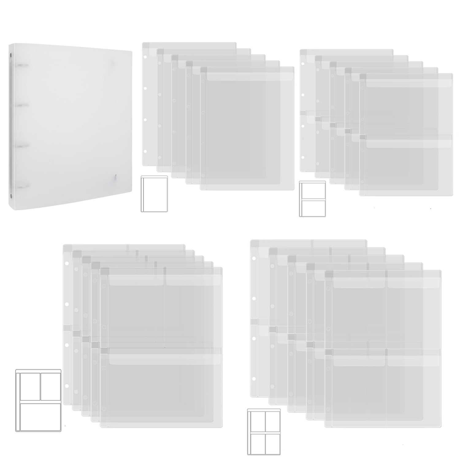 20 Pages A4 4-Rings Clear Stamps Storage Embossing Folder Storage Photo Storage Album Seal Bags Storage Keeper Cards Folder Storage Bag for DIY Scrapbooking Arts Crafts Collecting Bags (Transparent) — image 1