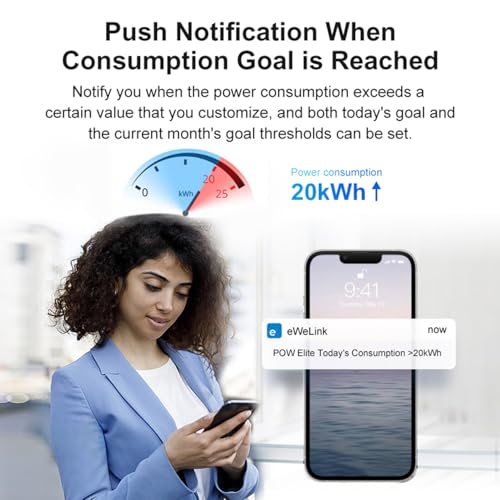 Image of WiFi Smart Energy Monitor: Smart Power Meter, Real-Time Power Consumption Tracker with Remote Control, Track Voltage & Current via eWeLink App, Smart Home Electricity Usage Analyzer for Home Office
