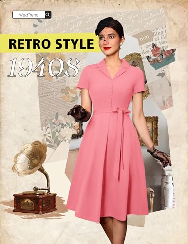Image of Wedtrend Women's Vintage Tea Dress, Short Sleeve Cocktail Party Dress Work Church Casual Dress