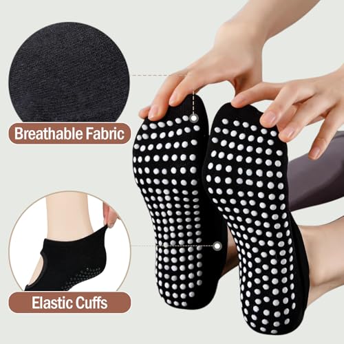 Hicdaw 4 pares de meias de ioga de pilates, meias de balé, sem dedos, antiderrapantes, meias elástic