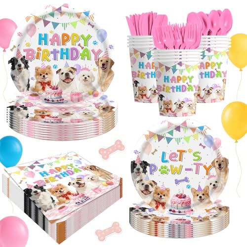 140Pcs Pet Dog Birthday Party Supplies Retro Puppy Themed Paper