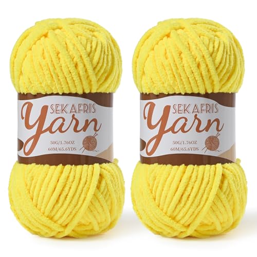 Image of 2 Pack Fluffy Velvet Yarn for Crocheting，Baby Blanket Yarn for Crocheting Soft，100g(131yds) Amigurumi Yarns，Plush Chenille Crochet Yarns，Puzzle Yarn for Crochet Weaving Craft(2 Yellow)