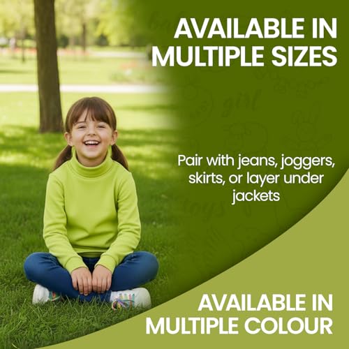 Image of Baba & Baby Kids Highneck Turtle Neck Cotton t-Shirt for Boys for Boys and Girls (4 Years-5 Years, Lime Green)