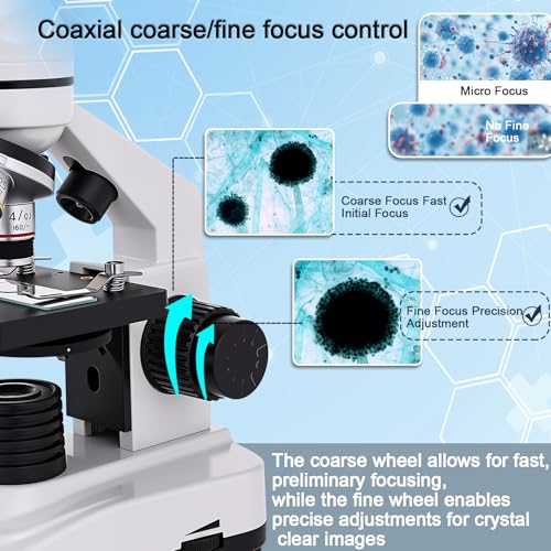 Image of Microscope for Kids & Adults, 40X-2500X High-Power Compound Microscope for Students (Gray White)