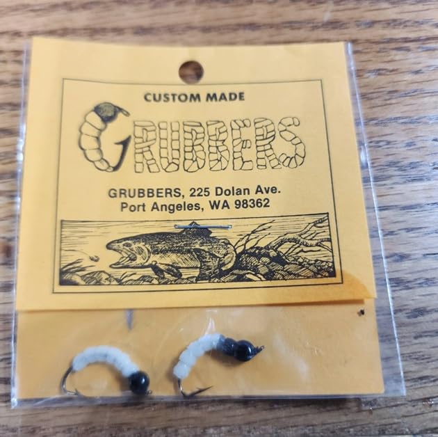 PKG of 2 - Black and White Rubber Grub Fly - #10 Barbed Hook