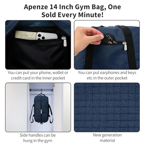 Image of Apenze Small Gym Bag 14 inch lightweight Carry On Mini Duffel Bag for Travel Sport - Navy Blue