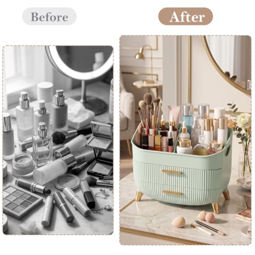 Makeup Organizer Countertop, Skincare Organizer with Drawers for Vanity | Large Capacity Cosmetic Display Cases with Handle, Make up Storage Box for Bathroom, Dresser Counter, Gifts for Women(Green) - image 7