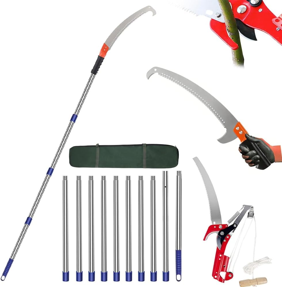 Manual Pole Saw, Pole Saws for Tree Trimming,2.7ft-14.7ft,Tree Pruner Extendable, Manual Pole Cutter for Yard Garden Patios Trees Branches Cutting