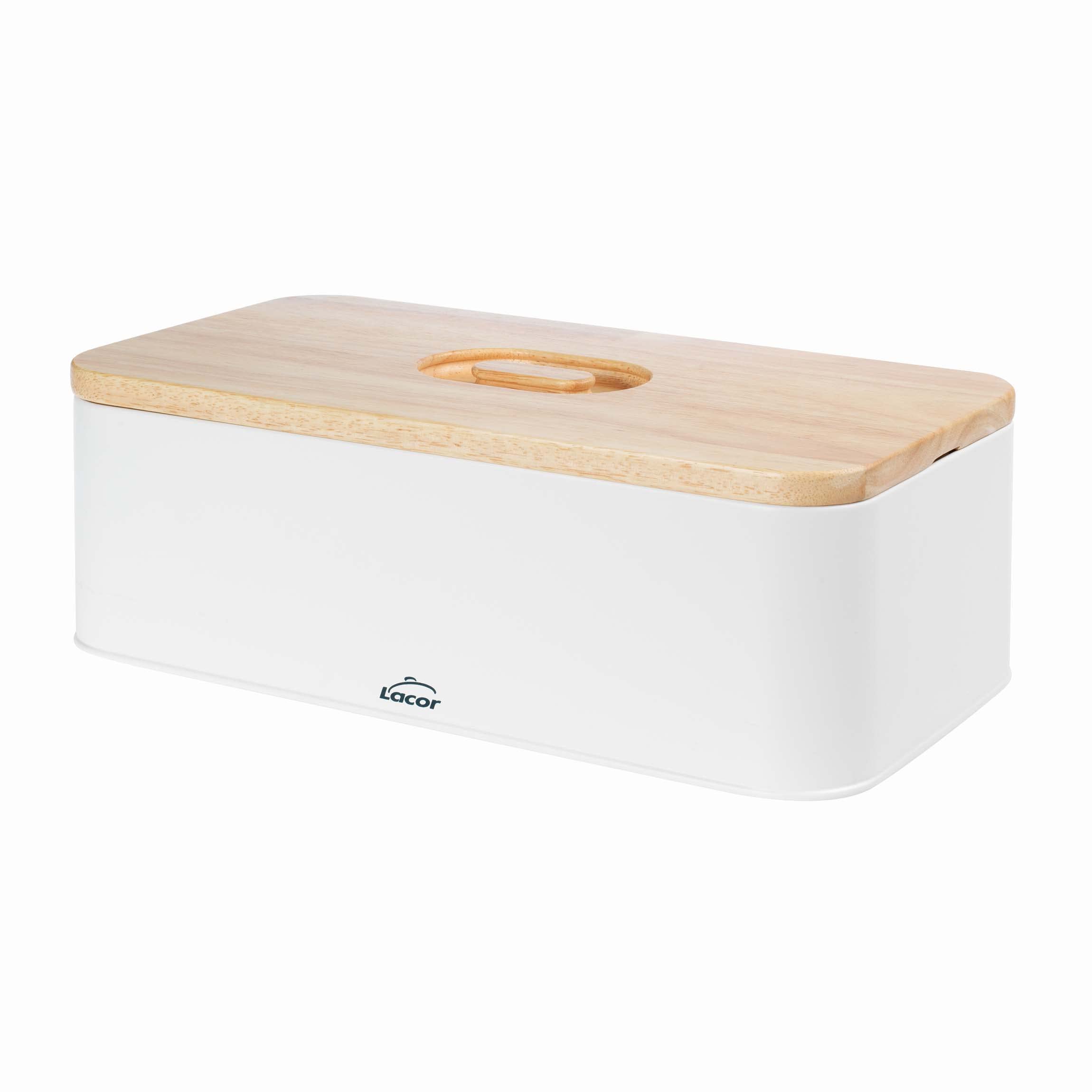LACOR 62869 - Panera estilo Nórdico de Acero de Carbono, Tapa de madera | En madera natural, para un uso práctico y profesional en cocina; ideal para cocina profesional y uso diario en casa