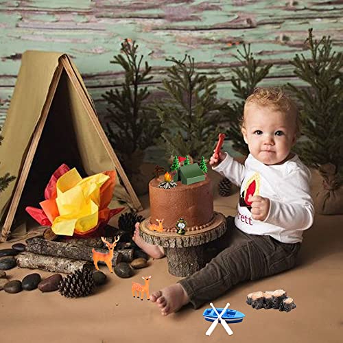15Pcs Camping Cake Decorations - Camping Cake Toppers Fireside Camp Decor Set For Kids Camper Camping Fans' Birthday Party Cake Decors #TOP5