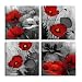 LKY ART Red Wall Art Elegant Poppy Red Flower Wall Art Plant Abstract Art Poppy Canvas Wall Art Painting Picture for Living Room Wall Decor Wood Frame Stretched Easy to Hang 4 Panel 12x12x4