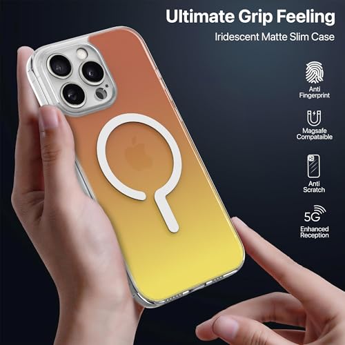 Image of eller sante Eternity Magpro Back Cover Case for iPhone 16 Pro Max Scratch Resistant Acrylic Camera Lens TPU Shockproof Support Mag-Safe Wireless Charging- Yellow & Orange