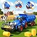 Funwee RC Tractor Toy Set with Light & Sound, Kids Farm Car Animal Trailer Wheels Remote Truck, Outdoor Vehicle Toys Birthday Gift Idea for 3 4 5 6 7+ Years Old Toddler Boys and Girls(Blue)