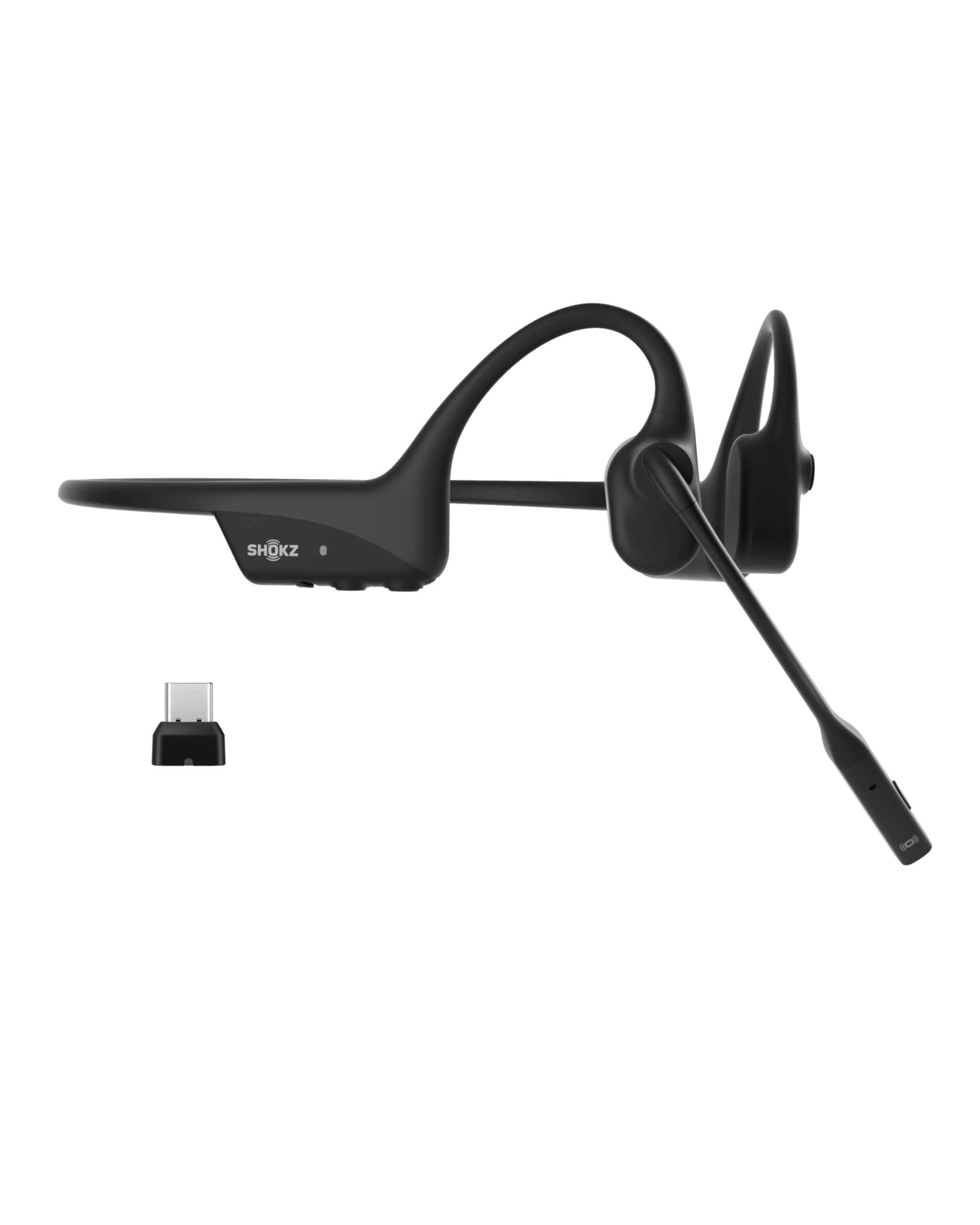OpenComm2 UC - Bone Conduction Bluetooth Stereo Computer Headset with Boom Mic, USB-C Compatible with PC and Mac, Zoom Certified, with Bookmark, Black(C120)