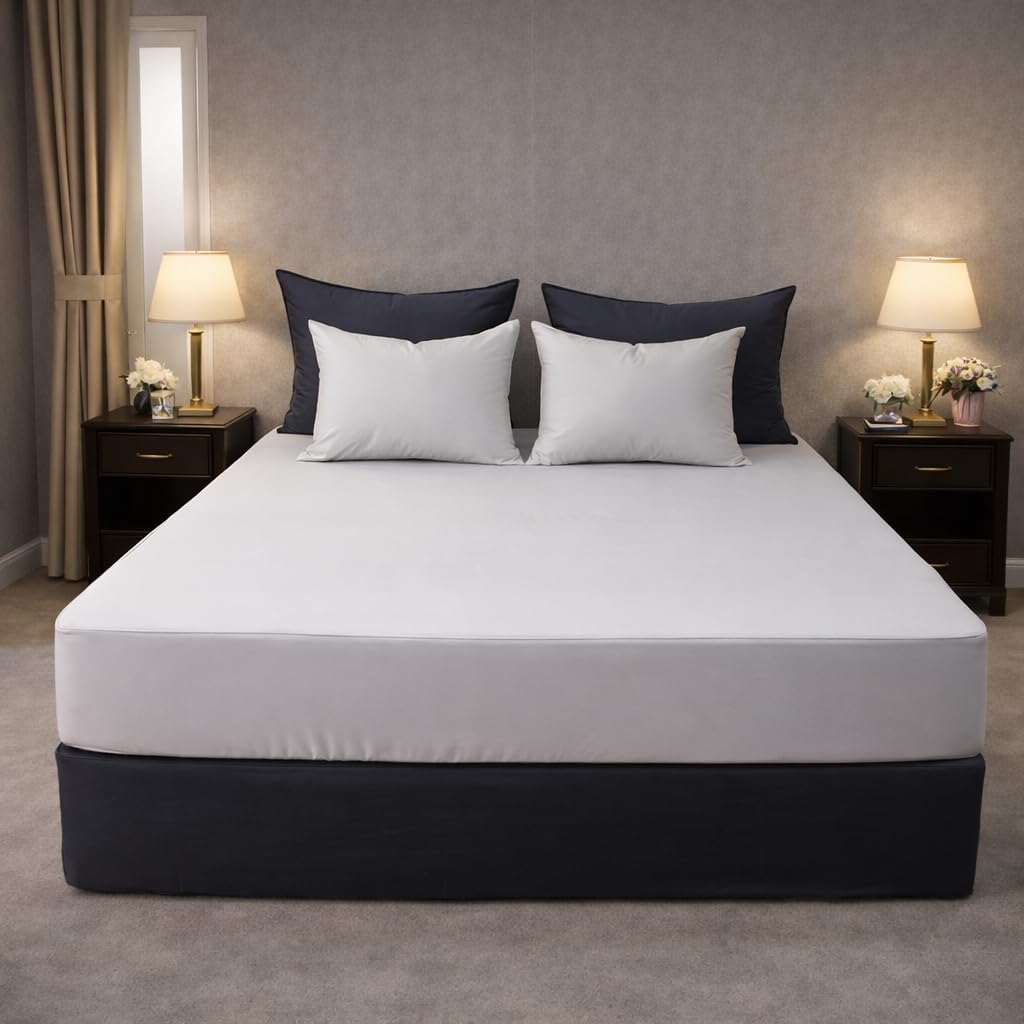 100% Cotton Single Layer Mattress Cover King Size, Elastic Mattress Cover, Stretches Up to 16 Inches Deep, Cozy, Absorbent, Easy to Replace, Machine Washable (6 Colors) (Ivory, Queen)