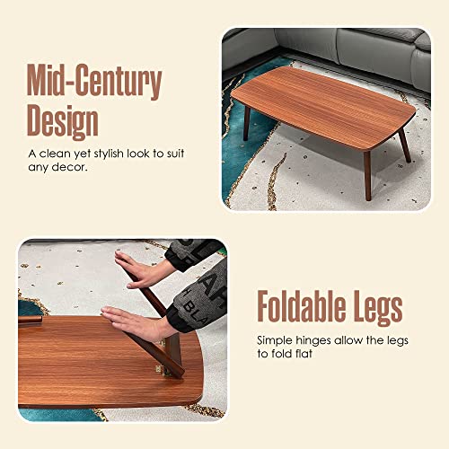 Floor Table, Low Japanese Folding Coffee Tables, Short, Wood, Walnut, 20”X40”, Long, Tatami, Chabudai, Foldable, Portable, Asian, For Eating, Sitting, Multifunction, No Tool Assembly | Houseables #TOP2