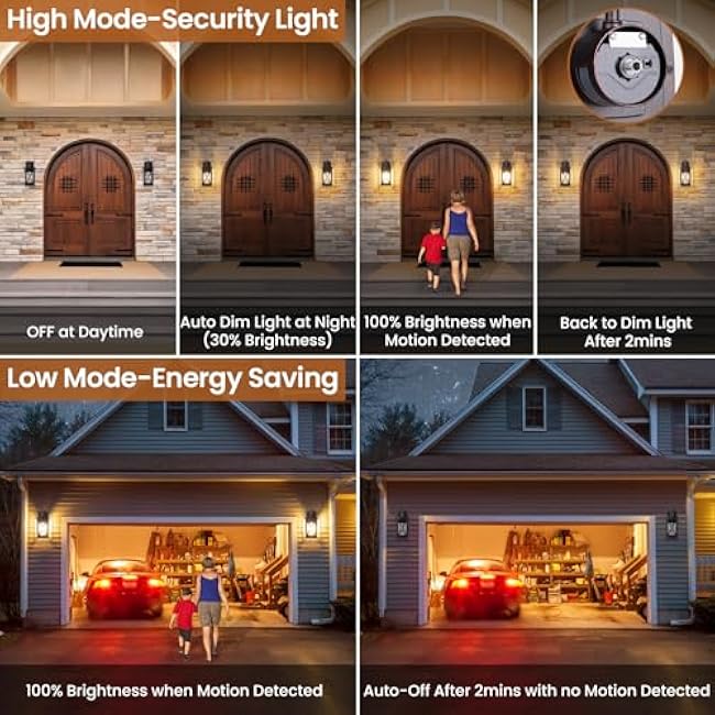 Motion Sensor Outdoor Lighting for House, Waterproof Black Dusk to Dawn Exterior Light Fixture, Outside Wall Light Lantern for Garage Porch Patio Front Door, Anti-rust Aluminum,E26 Socket, Clear Glass