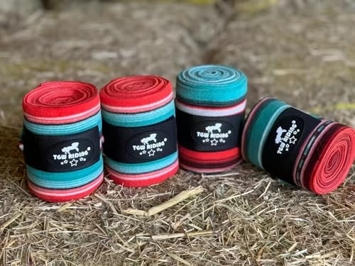 Image of Horse Polo Leg Wraps, Equine Fleece Polo Wraps (Set of 4) - Horse Leg Bandages (Spring Green /Red)