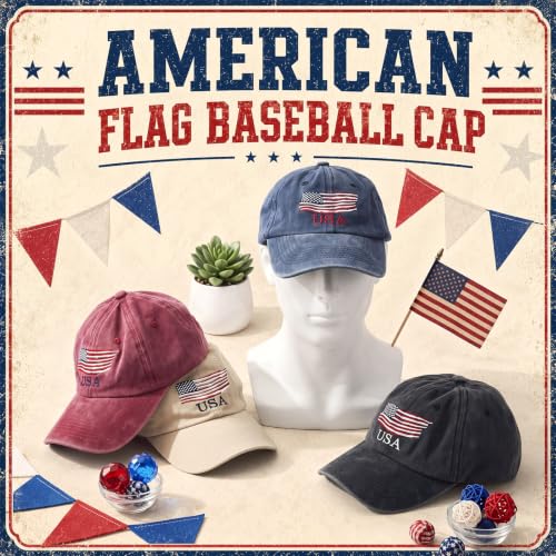 Image of Geyoga 4 Pack USA Flag Baseball Cap Washed