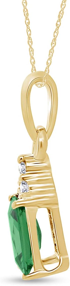 Jewel Zone US Simulated Green Emerald & White Topaz CZ Pendant Necklace in 14k Gold Over Sterling Silver (1.5 Ct) - Image 3